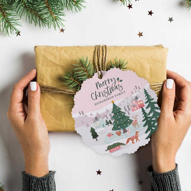 Merry Christmas Winter Wonderland Woodland Animals Tree Decoration Card (Merry Christmas Winter Wonderland Woodland Animals Ornament Card)