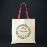 Merry Christmas Winter Wreath Family   Tote Bag<br><div class="desc">Simple greenery wreath "Merry Christmas" customizable tote bags.</div>