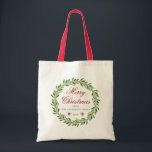 Merry Christmas Winter Wreath Family   Tote Bag<br><div class="desc">Simple greenery wreath "Merry Christmas" customizable tote bags.</div>