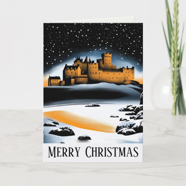 Merry Christmas Wishes Bamburgh Castle England Card (Front)