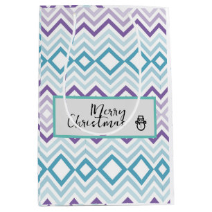 Merry Christmas Wishes Chevron Pattern Medium Gift Bag