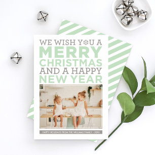 Merry Christmas Wishes Modern Mint Green Photo Holiday Card