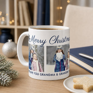 Merry Christmas Wishes Navy Snowflake Photo Coffee Mug