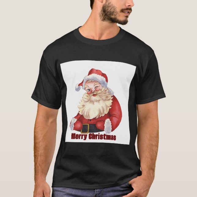 Merry Christmas Wishes Printed Peace Basic Dark T-Shirt (Front)