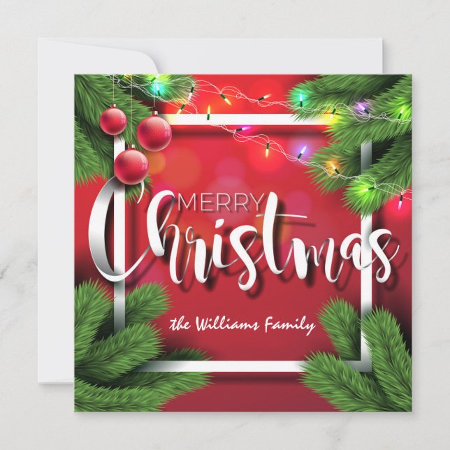 Merry Christmas Wishes Red Typography Family Photo Holiday Card (Front)