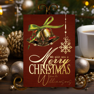 Merry Christmas Wishes Retro Xmas Card Gold Foil