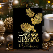Merry Christmas Wishes Retro Xmas Card Gold Foil