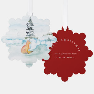 Merry Christmas Wishes Watercolor Fox & Tree Tree Decoration Card