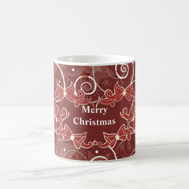 Merry Christmas wishes with bows and stars Coffee Mug (Center)