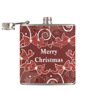Merry Christmas wishes with bows and stars Hip Flask