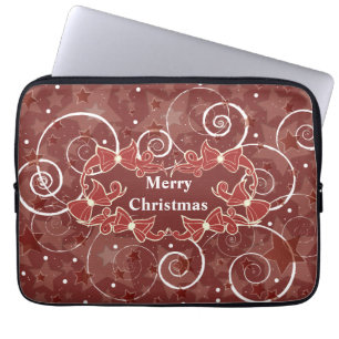 Merry Christmas wishes with bows and stars Laptop Sleeve