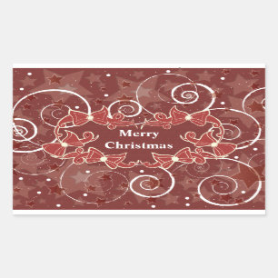 Merry Christmas wishes with bows and stars Rectangular Sticker
