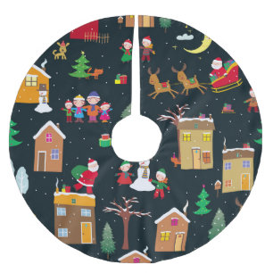 Merry Christmas with a cheerful family and snowy Brushed Polyester Tree Skirt