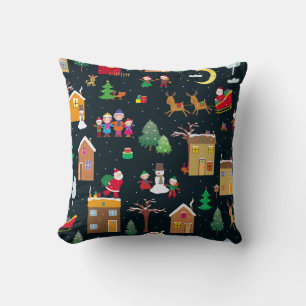 Merry Christmas with a cheerful family and snowy Cushion