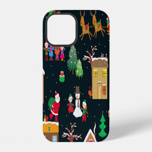 Merry Christmas with a cheerful family and snowy iPhone 12 Case