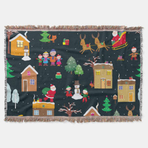 Merry Christmas with a cheerful family and snowy Throw Blanket