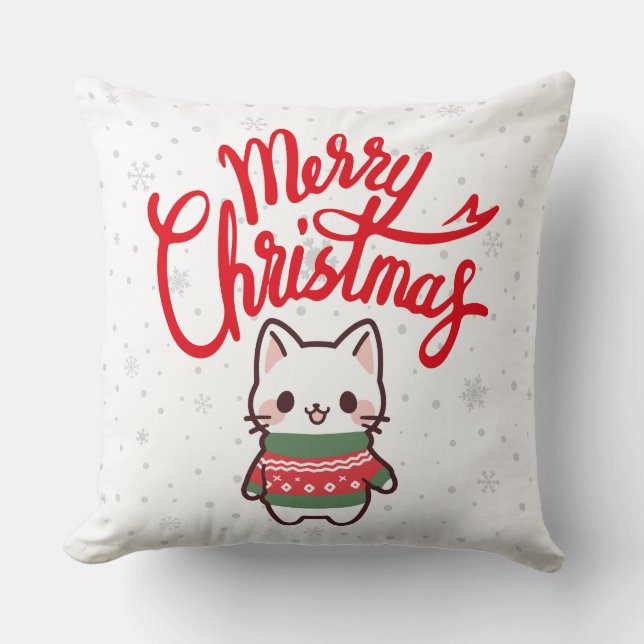 Merry Christmas with a cute kitten Cushion (Front)