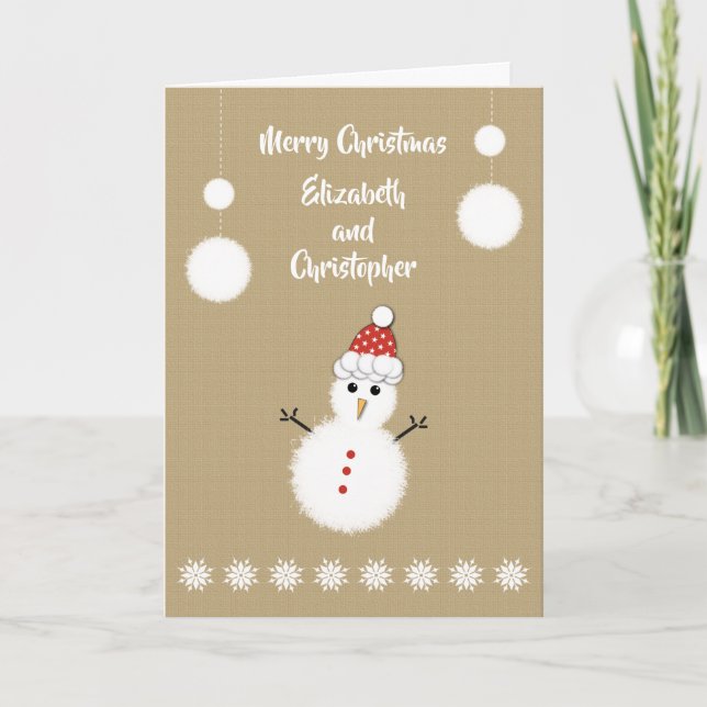 Merry Christmas with a cute snowman and names Holiday Card (Front)