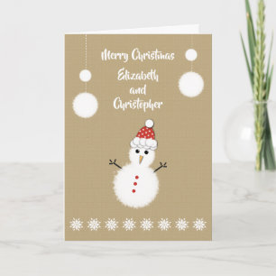 Merry Christmas with a cute snowman and names Holiday Card