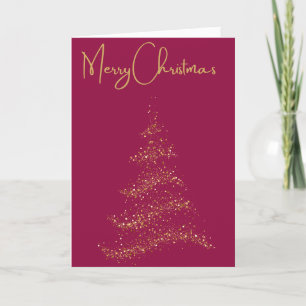 Merry Christmas, with a glitter Christmas tree Holiday Card