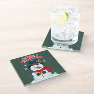 Merry Christmas with a Magic Snow Man Glass Coaster