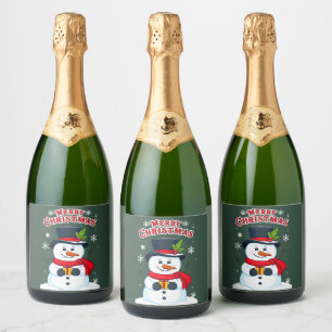 Merry Christmas with a Magic Snow Man Sparkling Wine Label