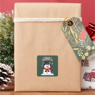 Merry Christmas with a Magic Snow Man Square Sticker