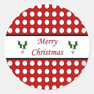 Merry Christmas with a Polka Dot pattern Classic Round Sticker
