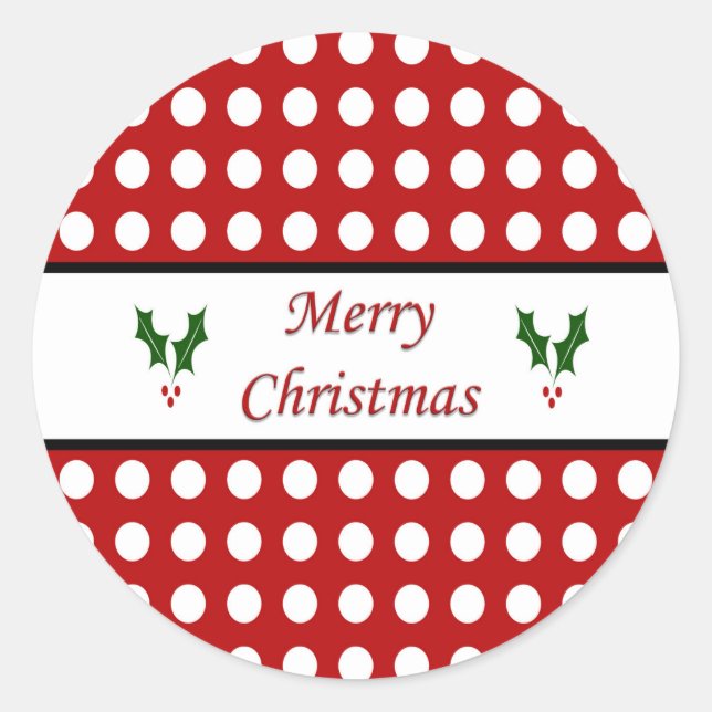 Merry Christmas with a Polka Dot pattern Classic Round Sticker (Front)