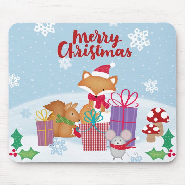 Merry Christmas with Animals Mouse Pad (Front)