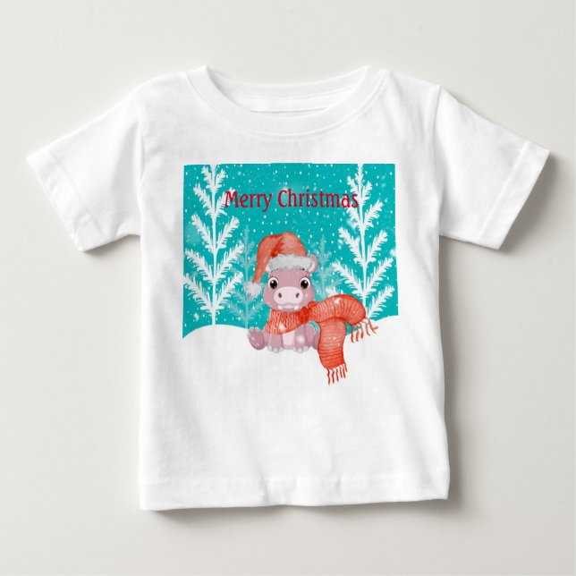 Merry Christmas with Baby Hippo T-Shirt (Front)