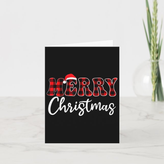 Merry Christmas With Black And Red Plaid Family  Card (Front)