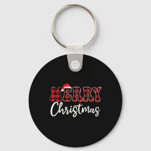 Merry Christmas With Black And Red Plaid Family  Key Ring
