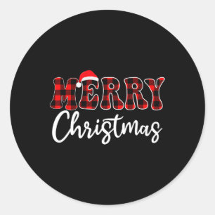 Merry Christmas With Black And Red Plaid Family Me Classic Round Sticker