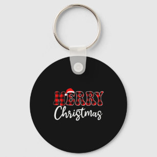 Merry Christmas With Black And Red Plaid Family Me Key Ring