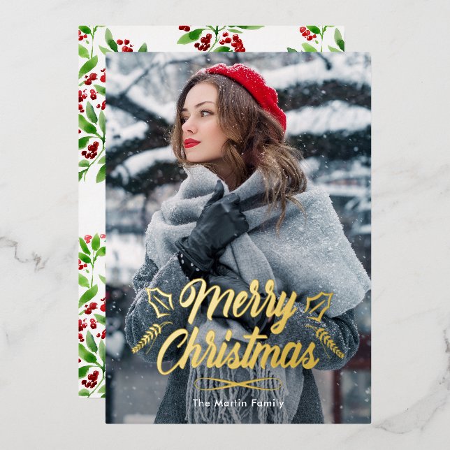 Merry Christmas with Botanicals Photo Holiday (Front/Back)