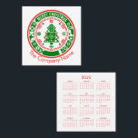 Merry Christmas with Calendar Square Business Card<br><div class="desc">Modern Bauhaus-style Christmas design featuring a bold geometric tree in festive red and green. This holiday emblem is fully customisable so you can add your own Company name.</div>
