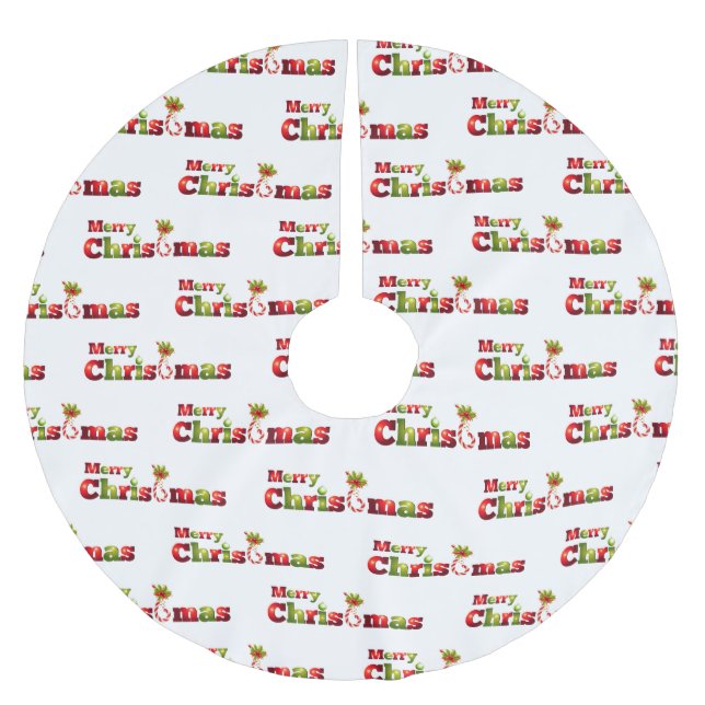 Merry Christmas With Candy Cane Modern Brushed Polyester Tree Skirt (Front)