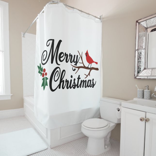 Merry Christmas with Cardinal Shower Curtain (In Situ)