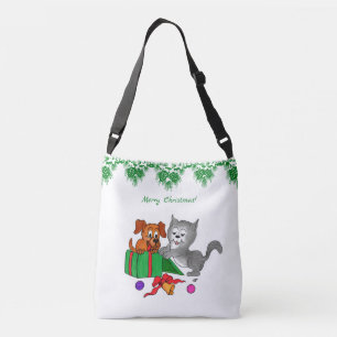 Merry Christmas with Cat and Dog Crossbody Bag