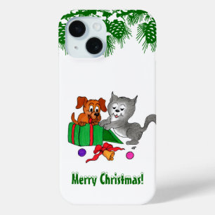Merry Christmas with Cat and Puppy iPhone 15 Case