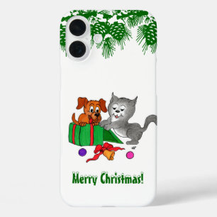 Merry Christmas with Cat and Puppy iPhone 16 Plus Case