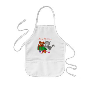 Merry Christmas with Cat and Puppy Kids Apron