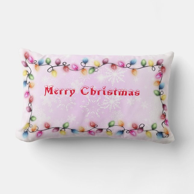 Merry Christmas with Christmas lights Lumbar Cushion (Front)