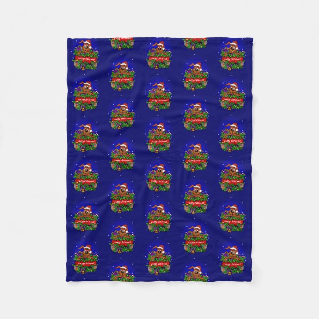 Merry Christmas with Christmas Rabbit Fleece Blanket (Front)