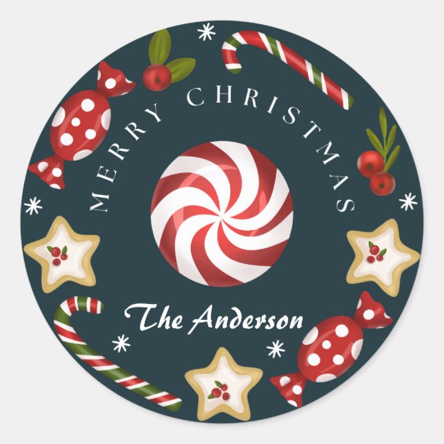 Merry Christmas with cookies Cute Personalised Classic Round Sticker (Front)