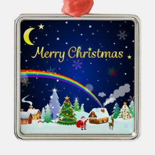 Merry Christmas with Crescent Moon Metal Ornament