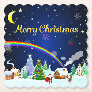 Merry Christmas with Crescent Moon Paper Coaster