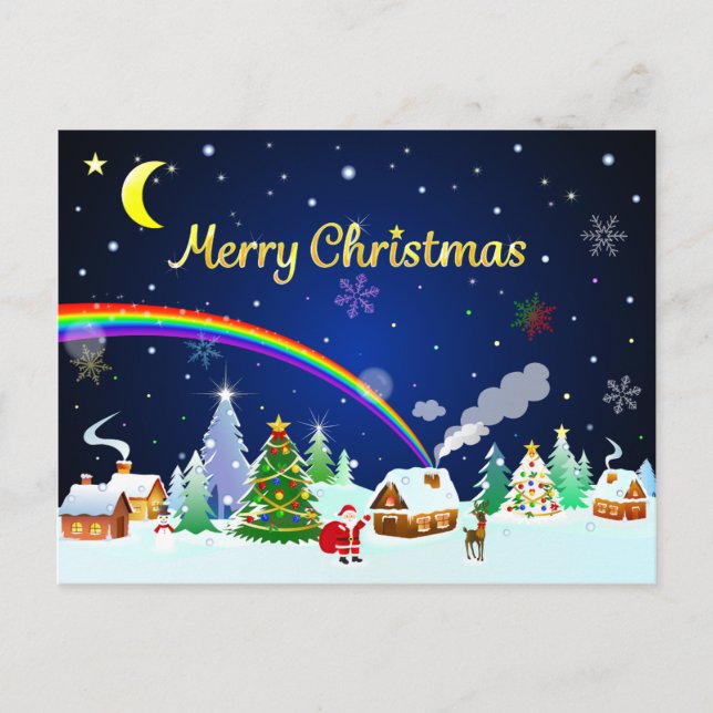 Merry Christmas with Crescent Moon Postcard (Front)