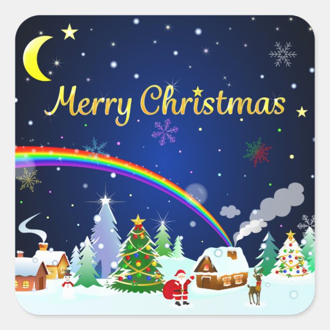 Merry Christmas with Crescent Moon Square Sticker (Front)